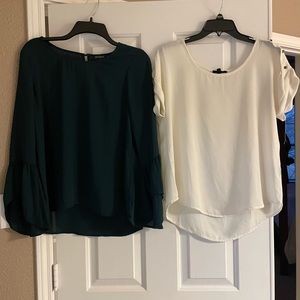 Lot of 2 formal blouses (teal and winter white) womens size mediums